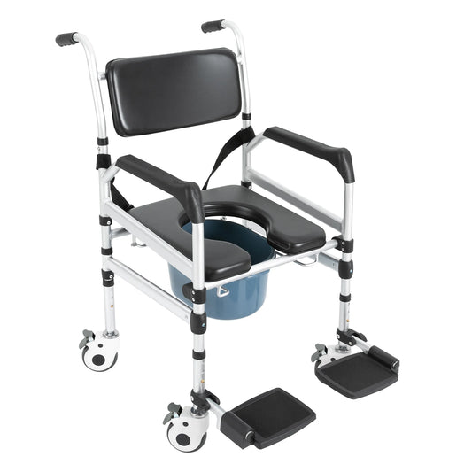 Shower Chair With Wheels For Seniors Adjustable Height 160kg Capacity