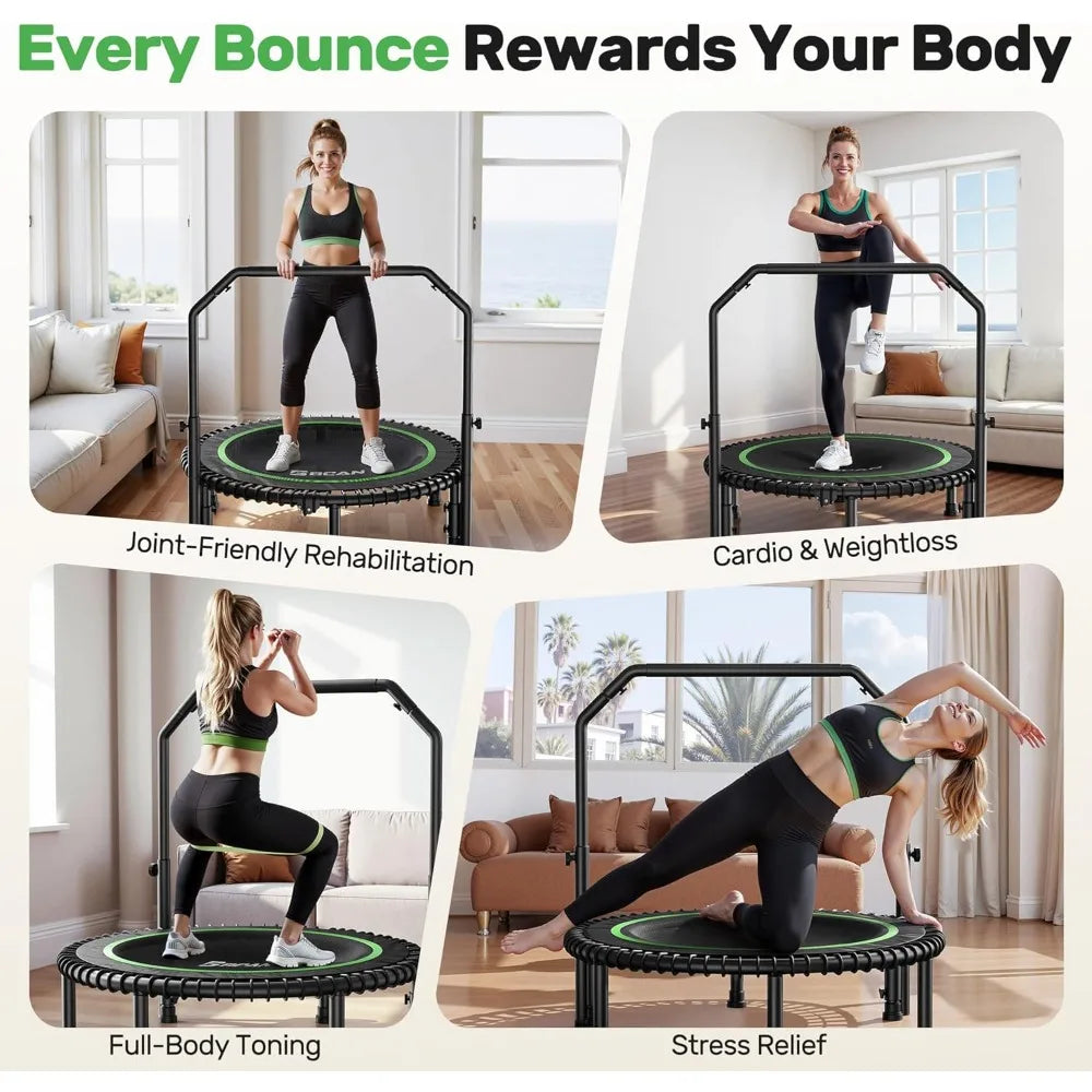 BCAN Mini Rebounder Trampoline With Bar For Adult Fitness