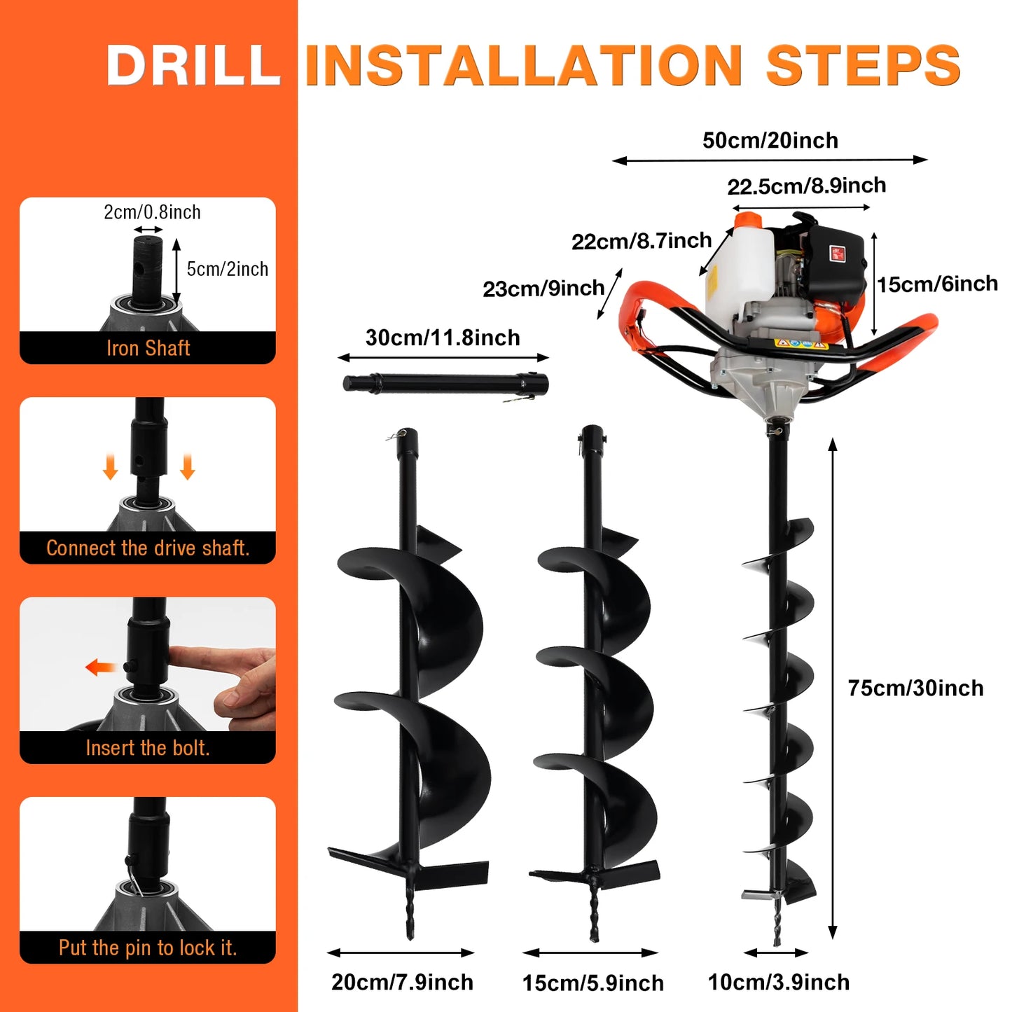 CNCEST 52cc Earth Auger Garden Drill With Fence Post Bits