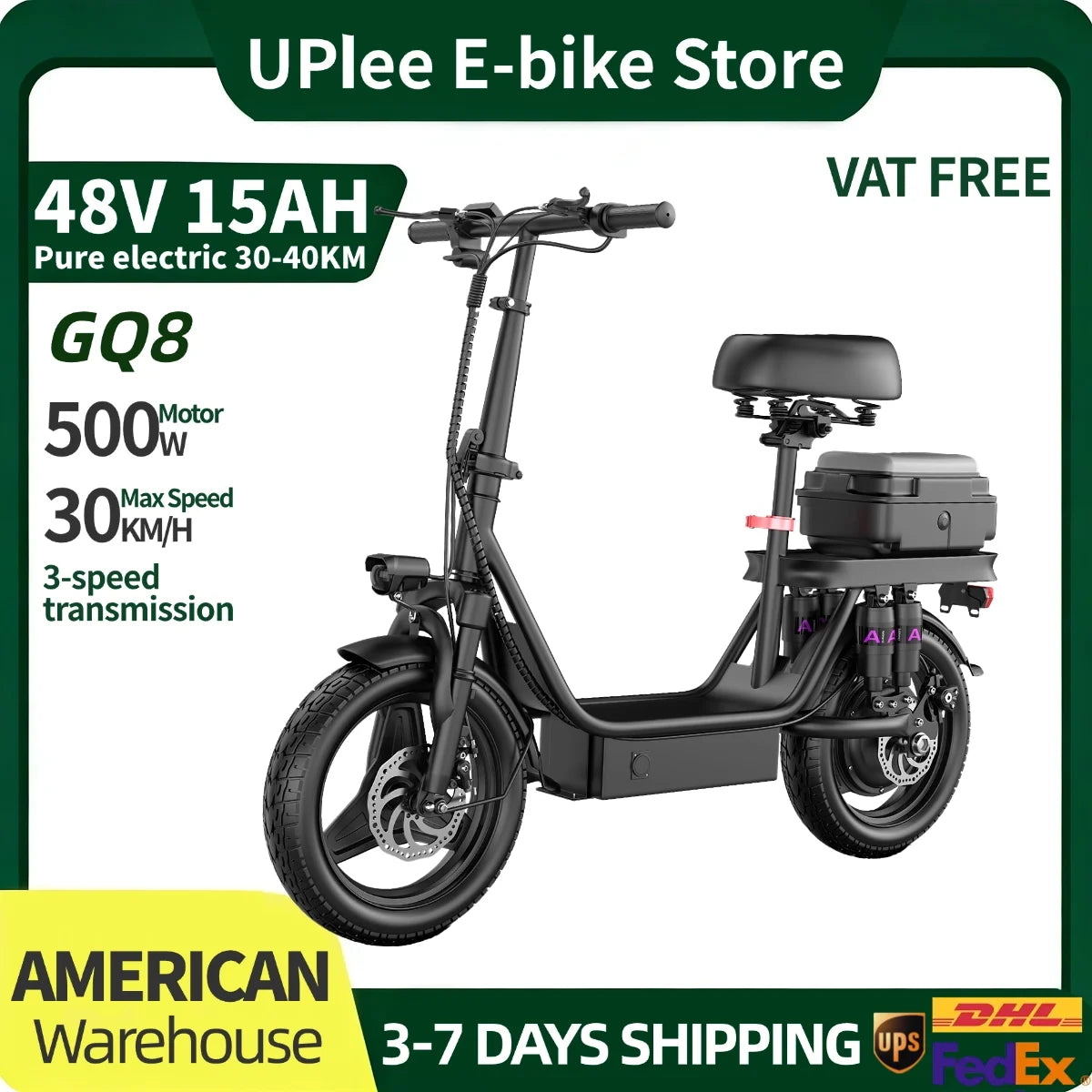 UPlee GQ8 48V 750W Peak Electric Scooter Foldable With Trunk