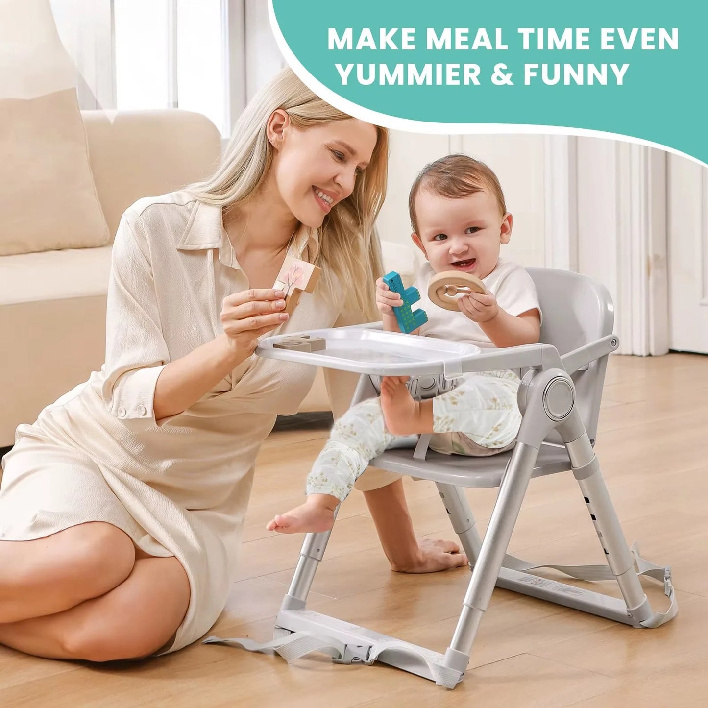 Baby Folding Booster Seat High Chair Portable Feeding For 6 Months To 3 Years