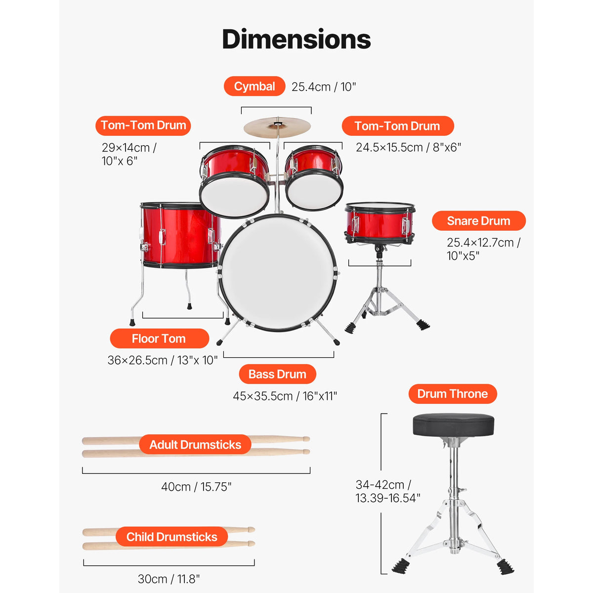 SucceBuy Kids Drum Set With Adjustable Throne And Cymbal