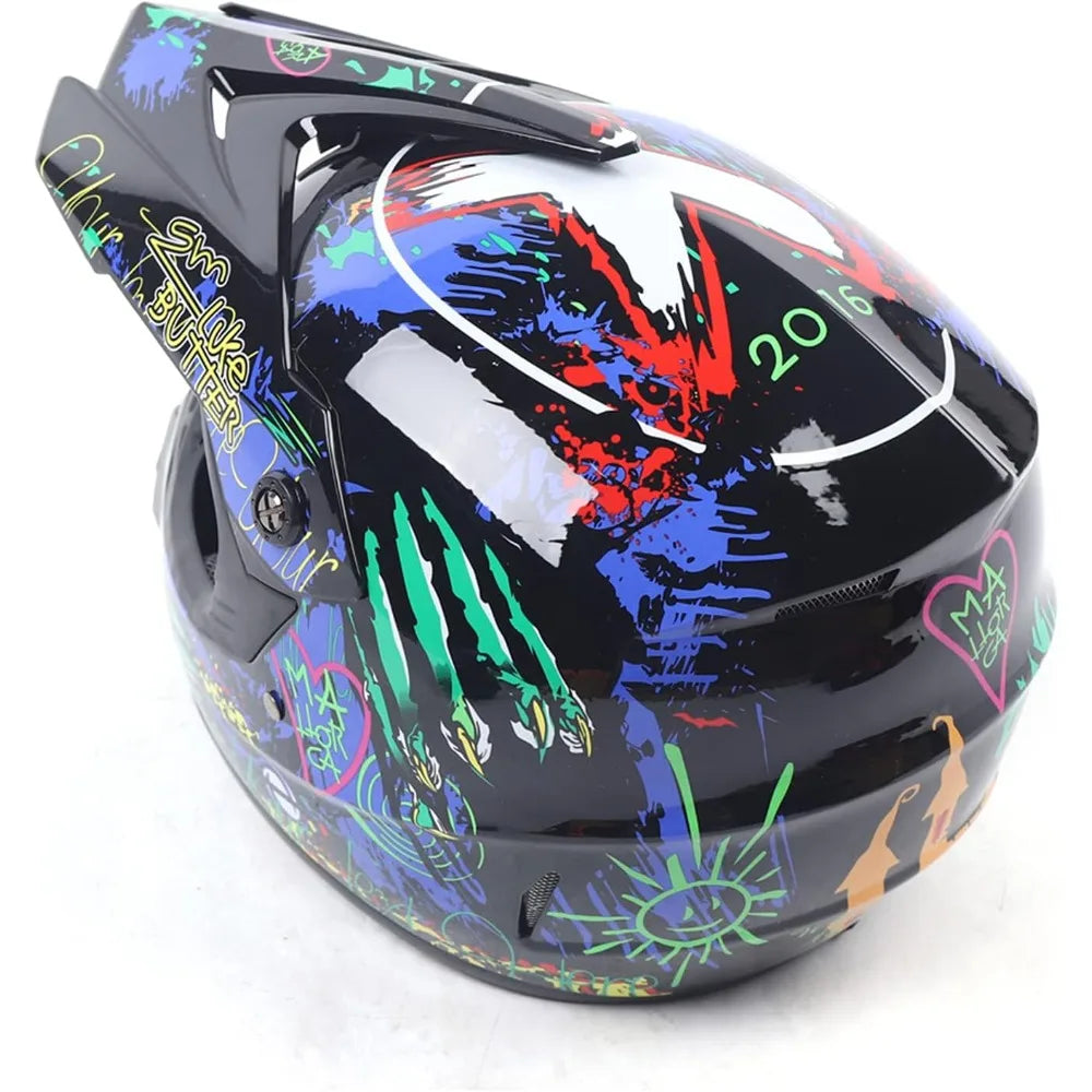 Motocross Helmet Kit Size L 57-58cm/22.44-22.83in - ABS Foam Sponge Fiber Fabric,Injection Moulding Painting,W/ Goggles & Gloves