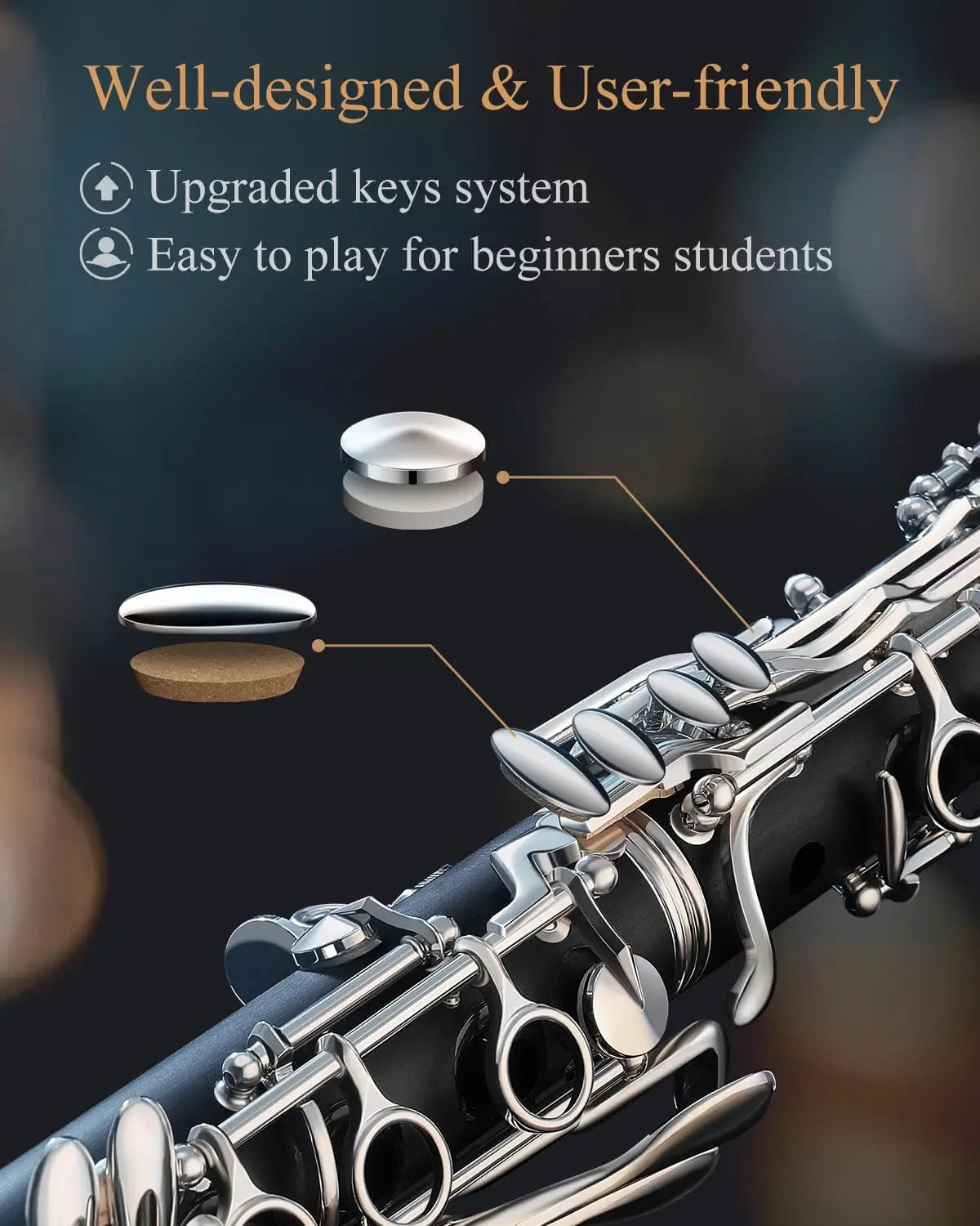Bb Clarinet for Beginners With Silver Plated Keys and Case