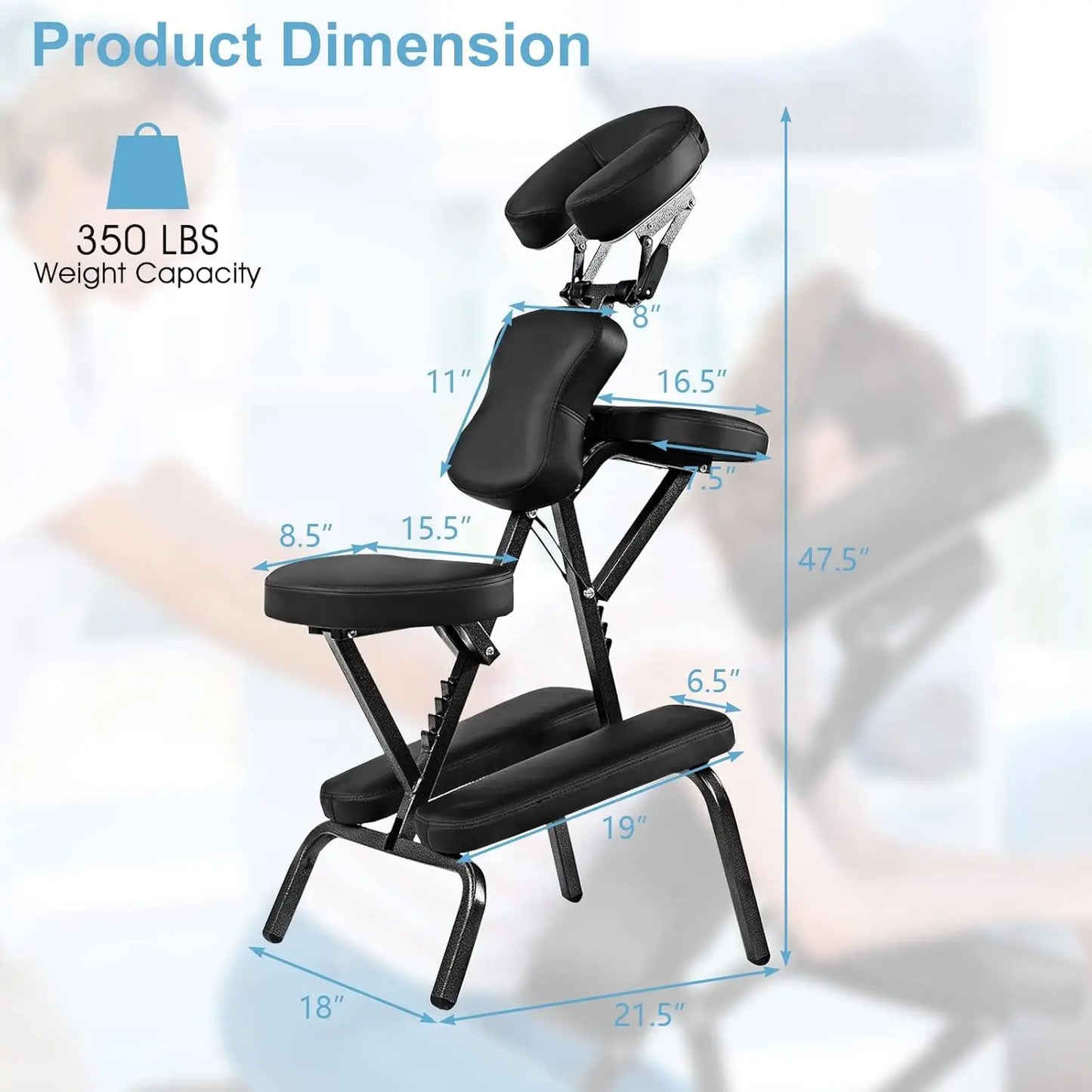 Foldable Tattoo Therapy Chair 4 Inches Thickness Sponge Face Cradle Spa Salon Massage Chair (Black)
