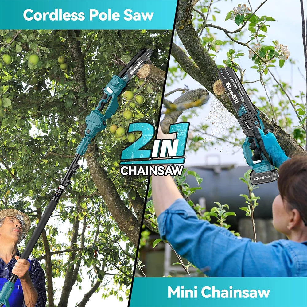 Seesii 2-In-1 Cordless Pole Saw with Extension Pole
