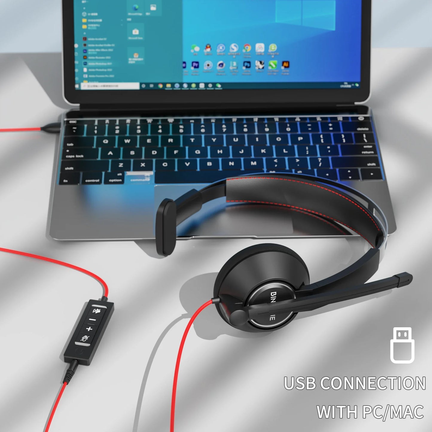 BINNUNE Wired Headset With Microphone For Laptop And PC Noise Canceling