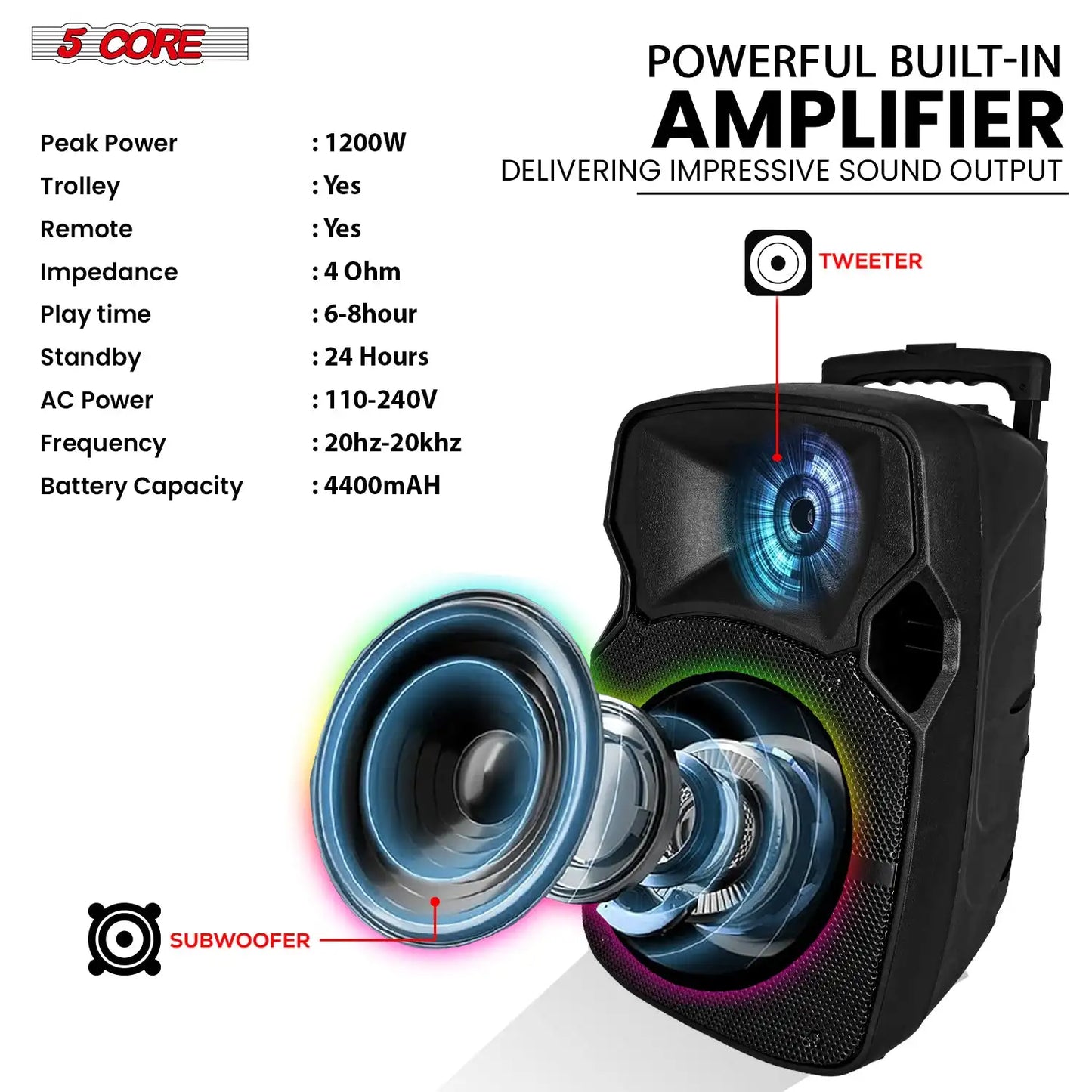 5 CORE Party Speaker With Microphone Bluetooth Karaoke System