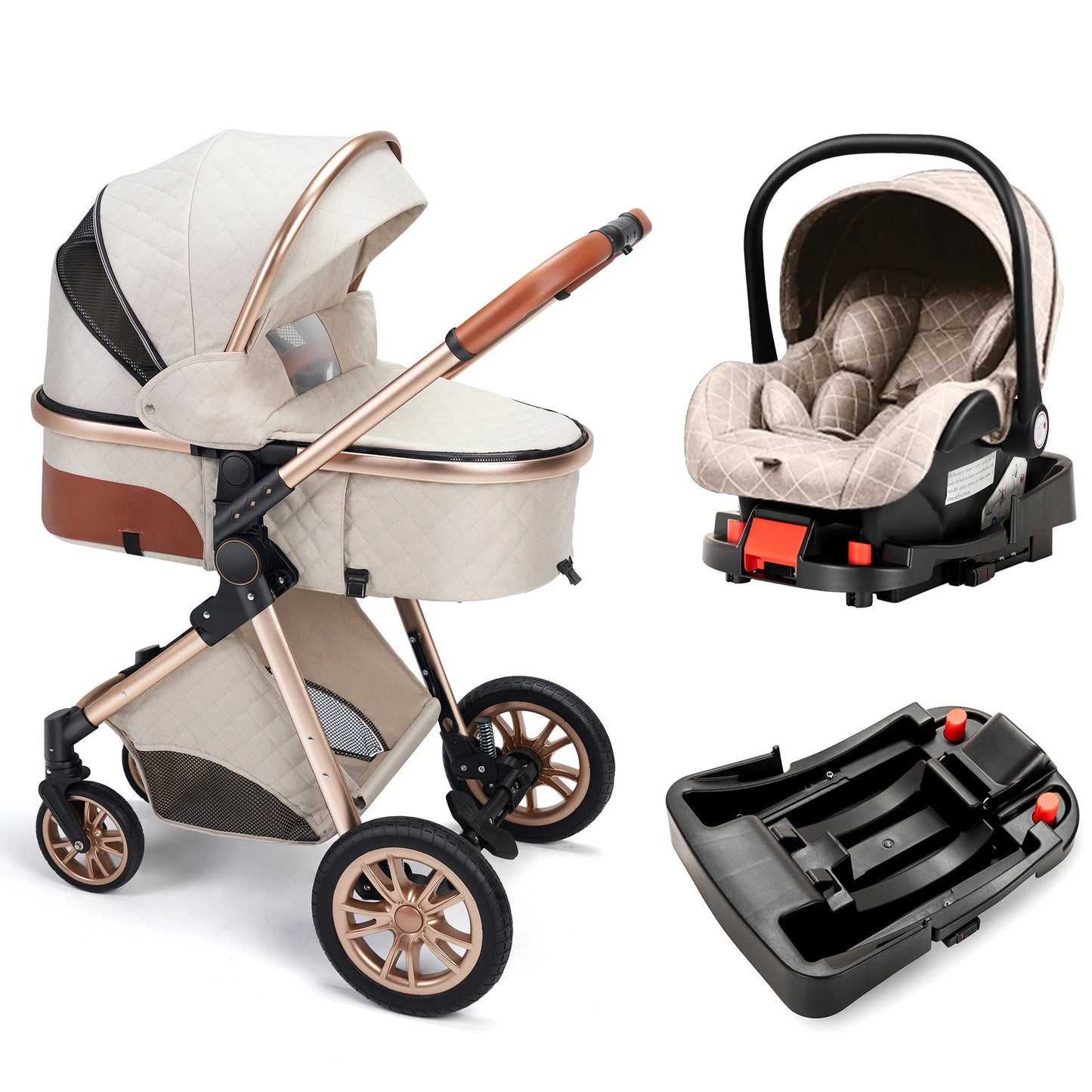 High Landscape Three-in-One Baby Stroller With Reversible Seat