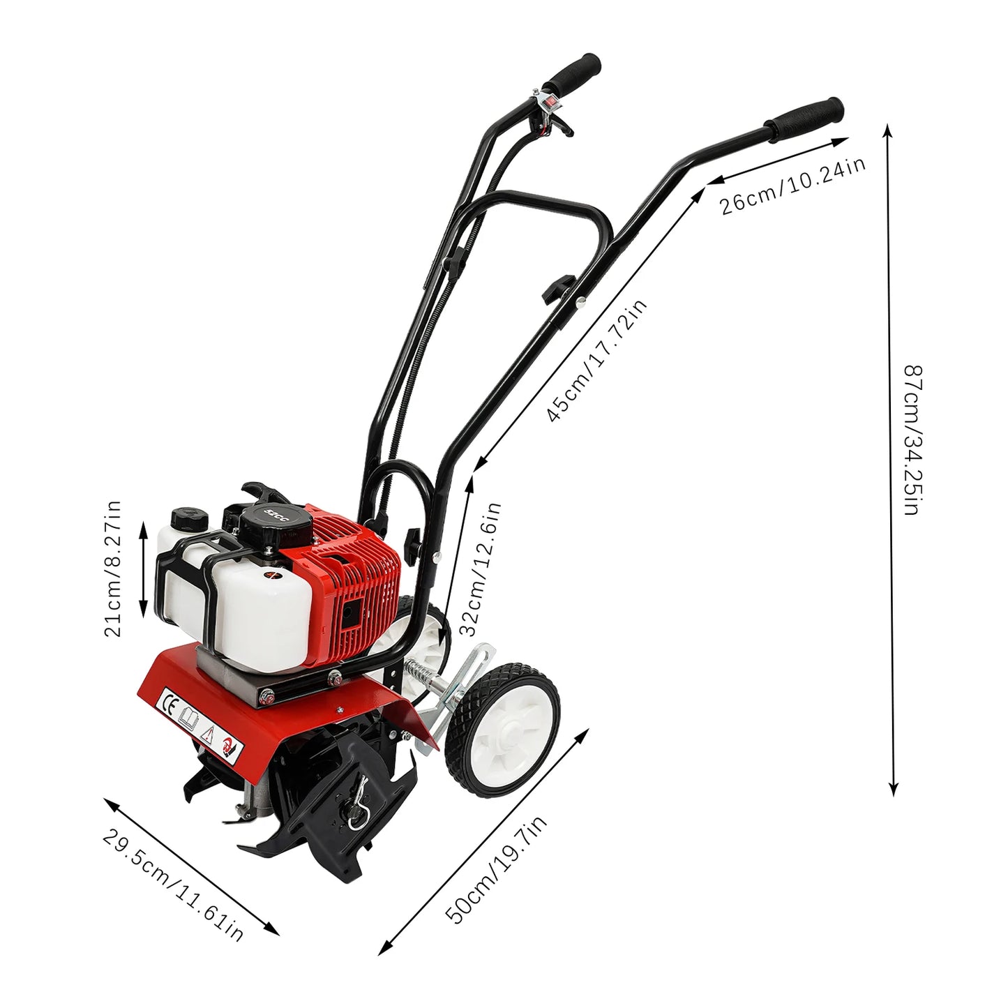 None 52cc 1700W Gas Powered Garden Tiller Cultivator Rototiller