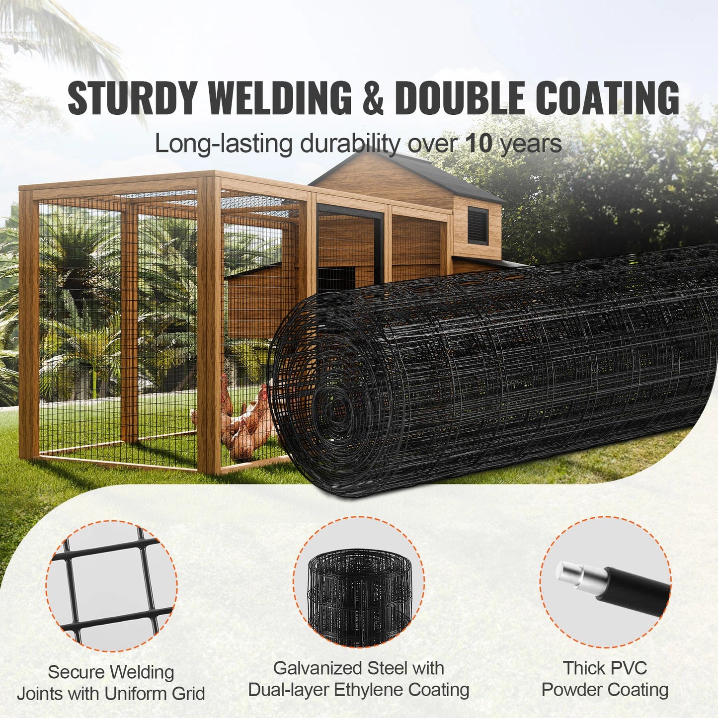 VEVOR Galvanized Vinyl Coated Hardware Cloth Wire Mesh Roll For Poultry Fencing