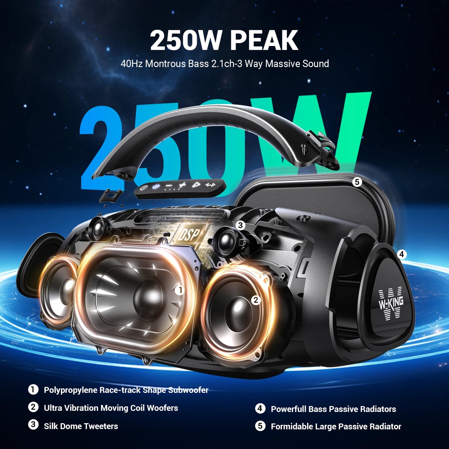 W-King 180W RMS Portable Bluetooth Speaker With IPX7 Waterproof