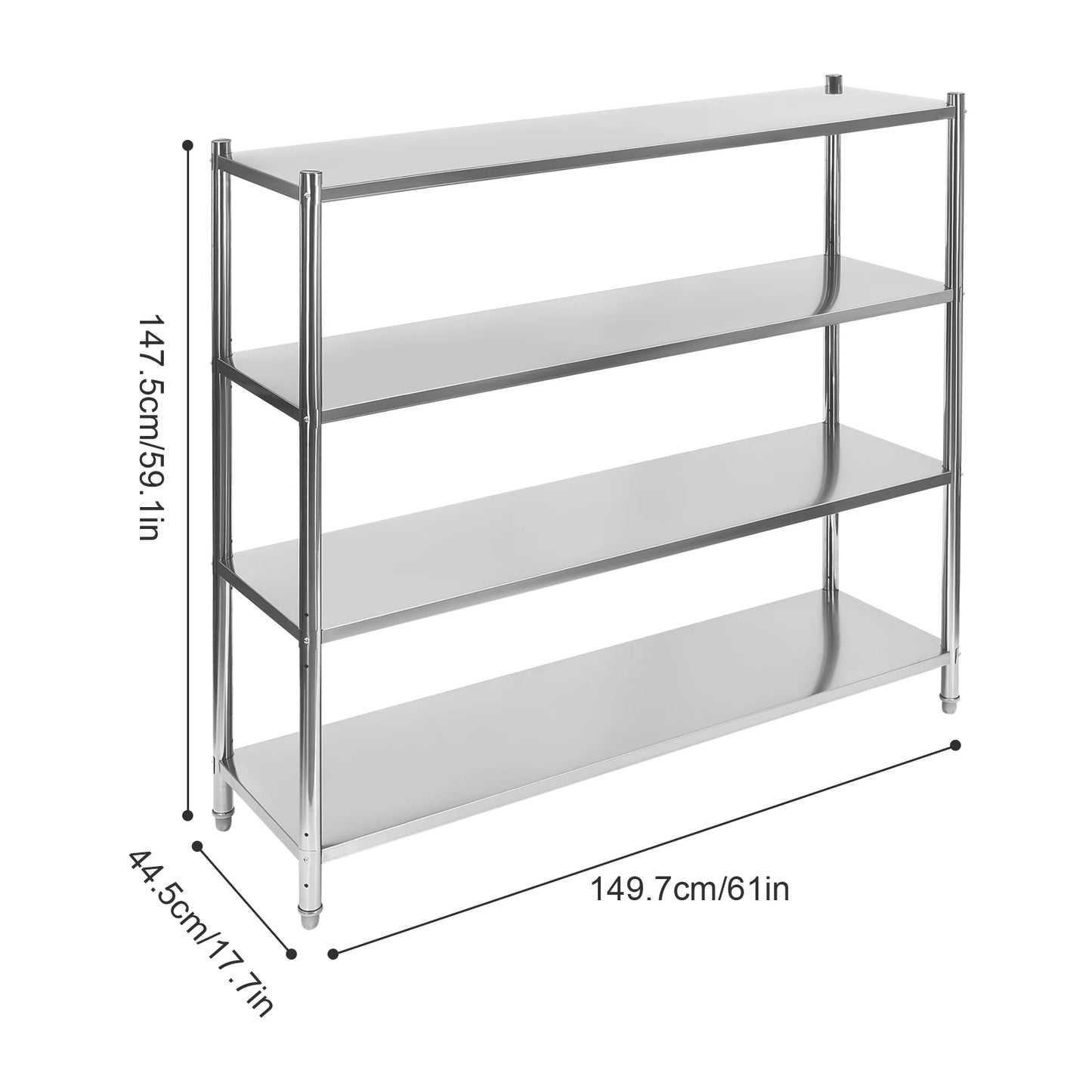 Four-Tier Stainless Steel Storage Shelf Heavy-Duty Adjustable Height
