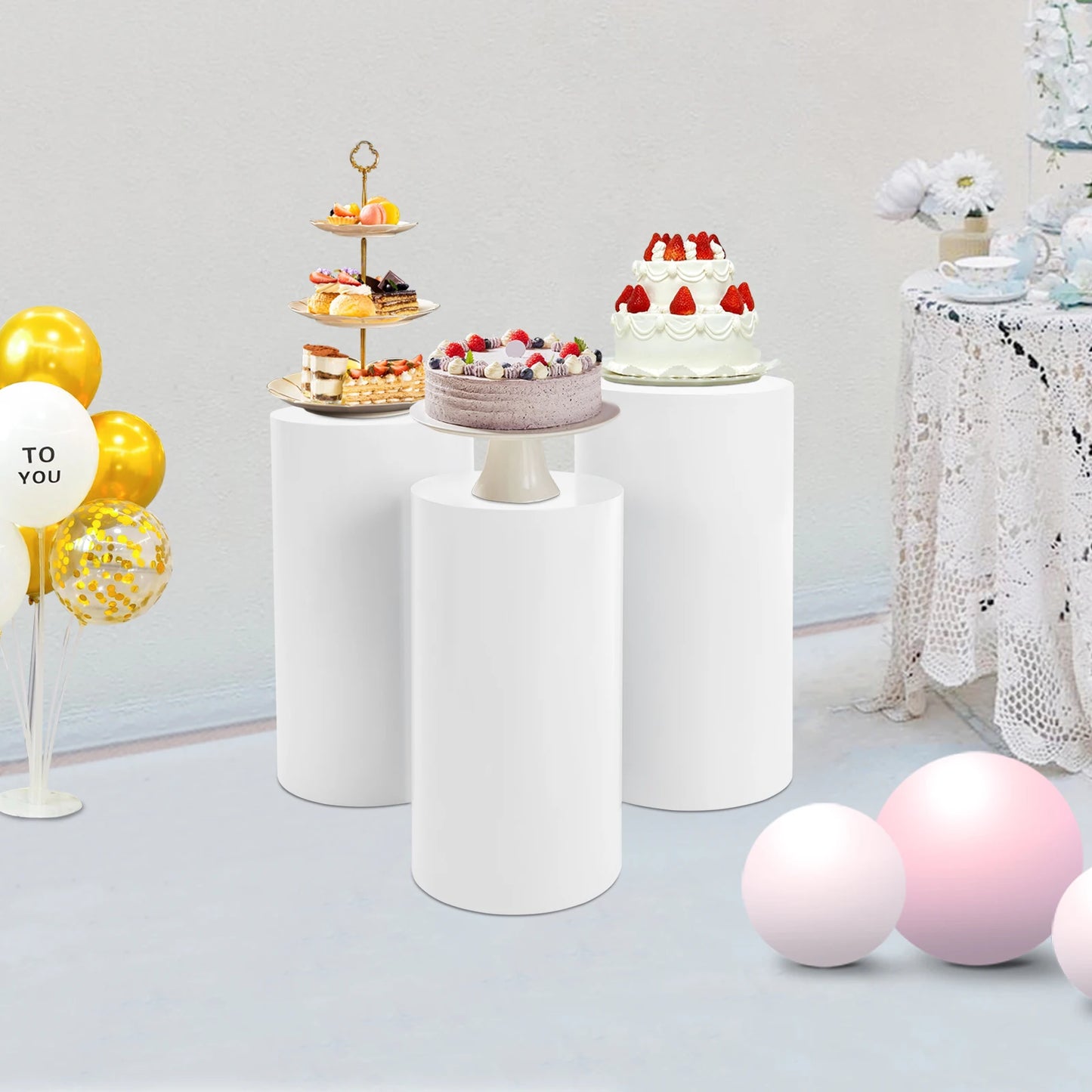 Zhejiang Electronic Round Cylinder Pedestal Stand Set for Cake Display