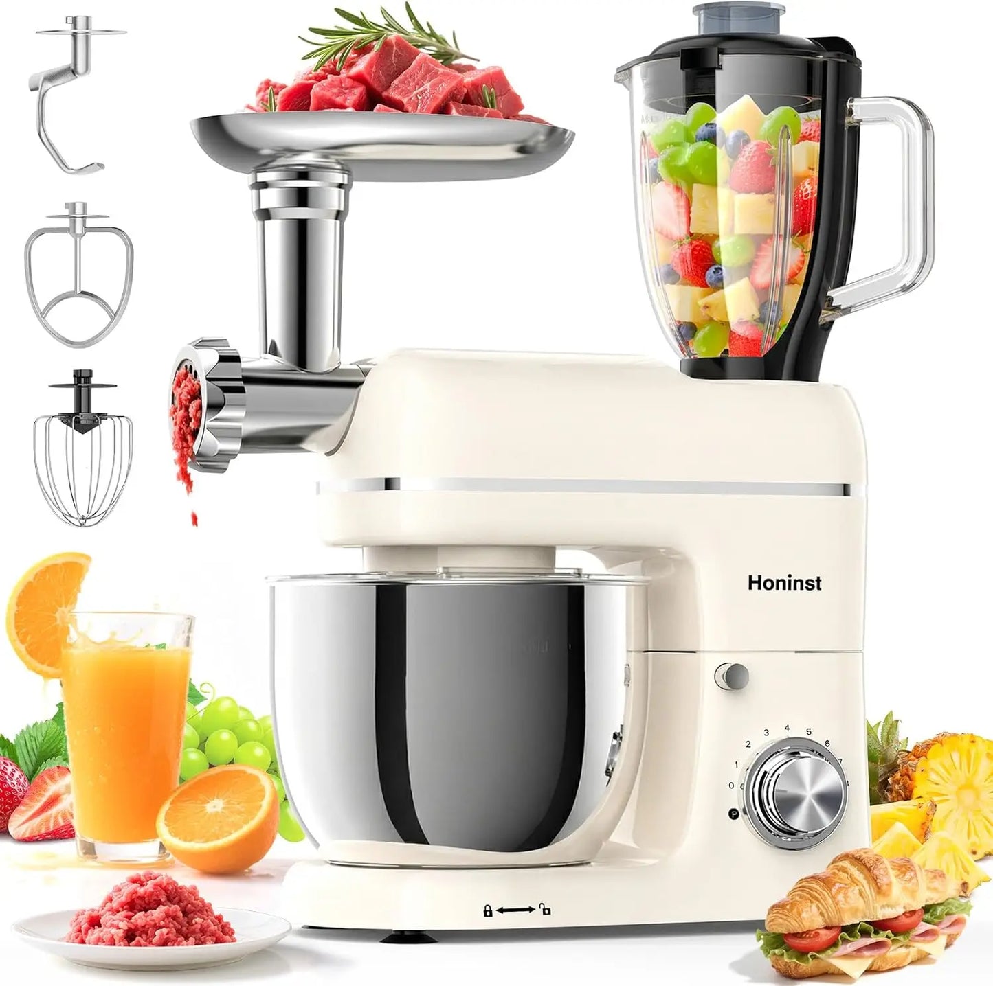 7-In-1 Kitchen Mixer With Blender Meat Grinder And Dough Hook