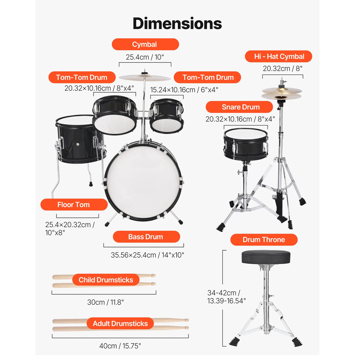 SucceBuy Kids Drum Set With Adjustable Throne And Cymbal