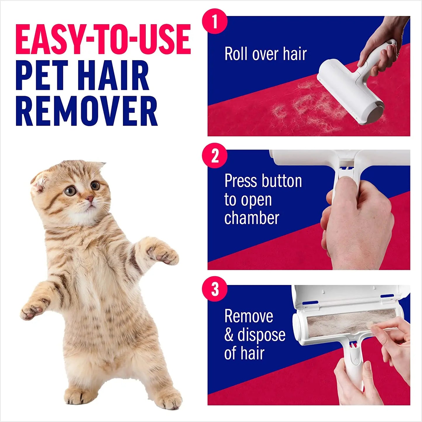 Pet Hair Remover Roller Self Cleaning Base For Furniture