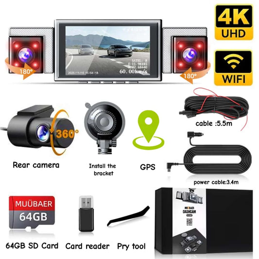 MUÜBAER 4K 360 Dash Cam With GPS WiFi Night Vision