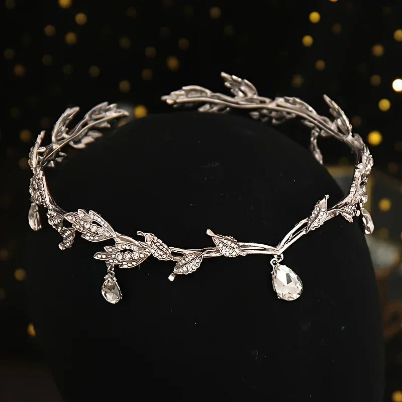 Crystal Rhinestone Waterdrop Tiara Crown Headband For Wedding