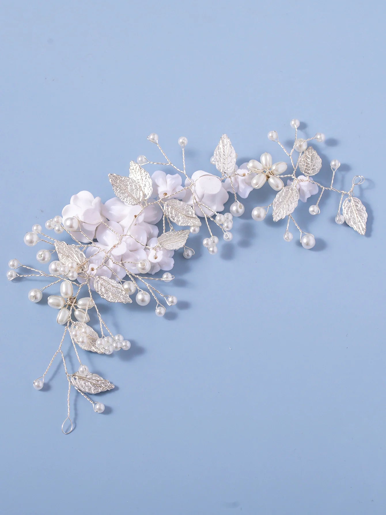 Bridal Hair Vine Pearl Rhinestone Leaf Headband For Wedding