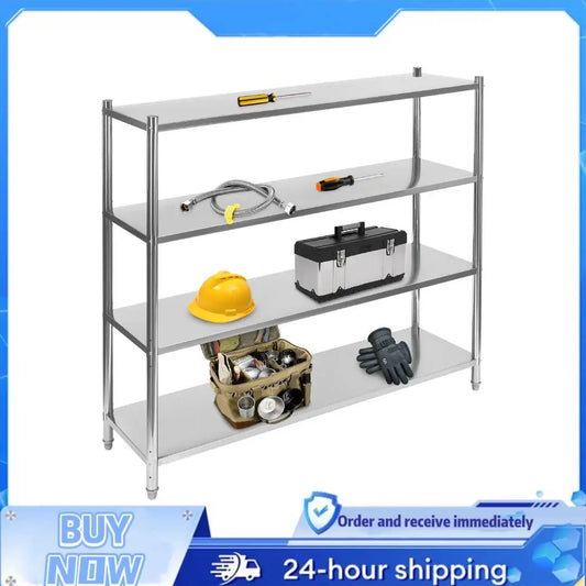 Four-Tier Stainless Steel Storage Shelf Heavy-Duty Adjustable Height