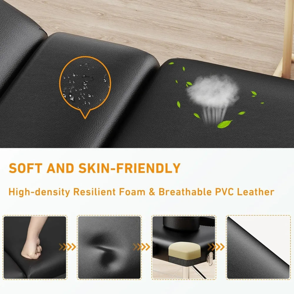Table Portable 84" Long 24" Wide Professional 3 Sections Reclining Massage Couch, Aluminum Adjustable Esthetician Bed Tattoo