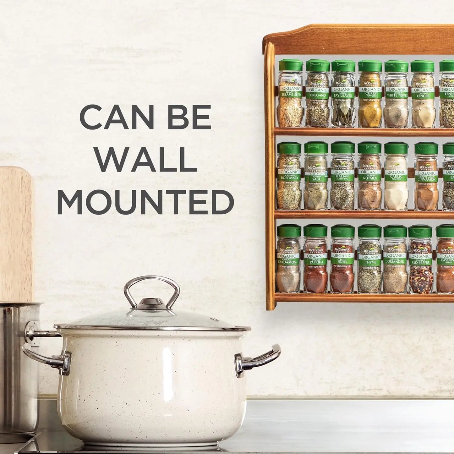 Three-Tier Wood Spice Rack With 24 Organic Herbs And Spices