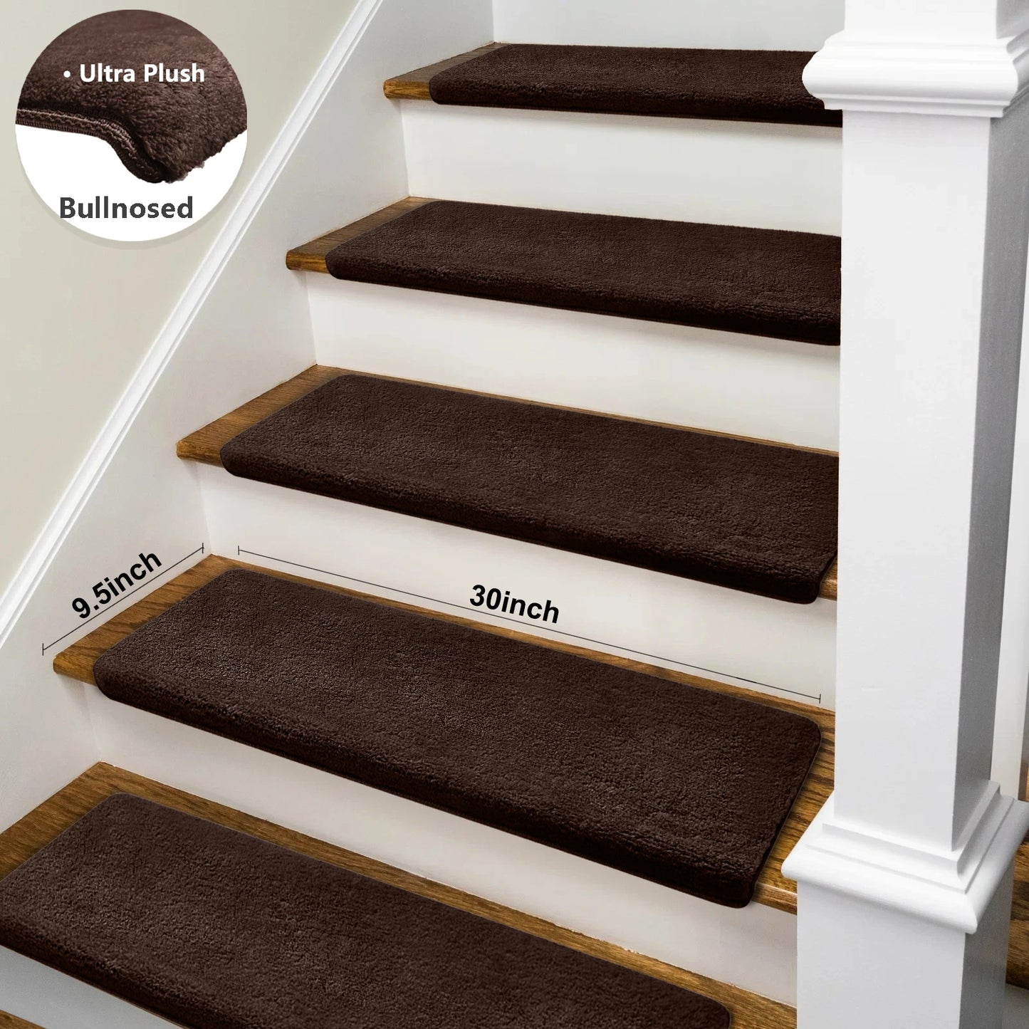 Bullnose Non Slip Stair Treads Ultra Plush Peel and Stick