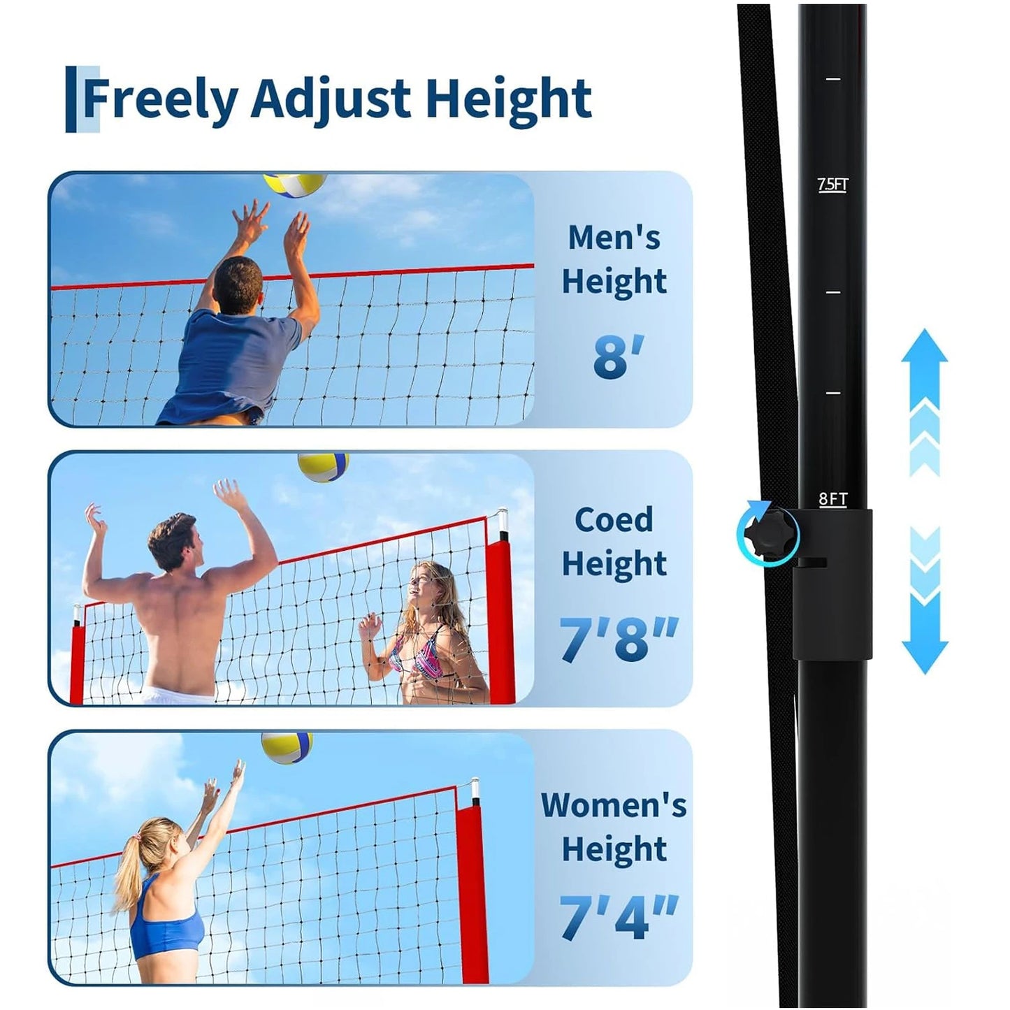 8x11 Ft Volleyball Practice Net,Height Adjustable Volleyball Training Equipment,Portable Volleyball Net with Carry Bag