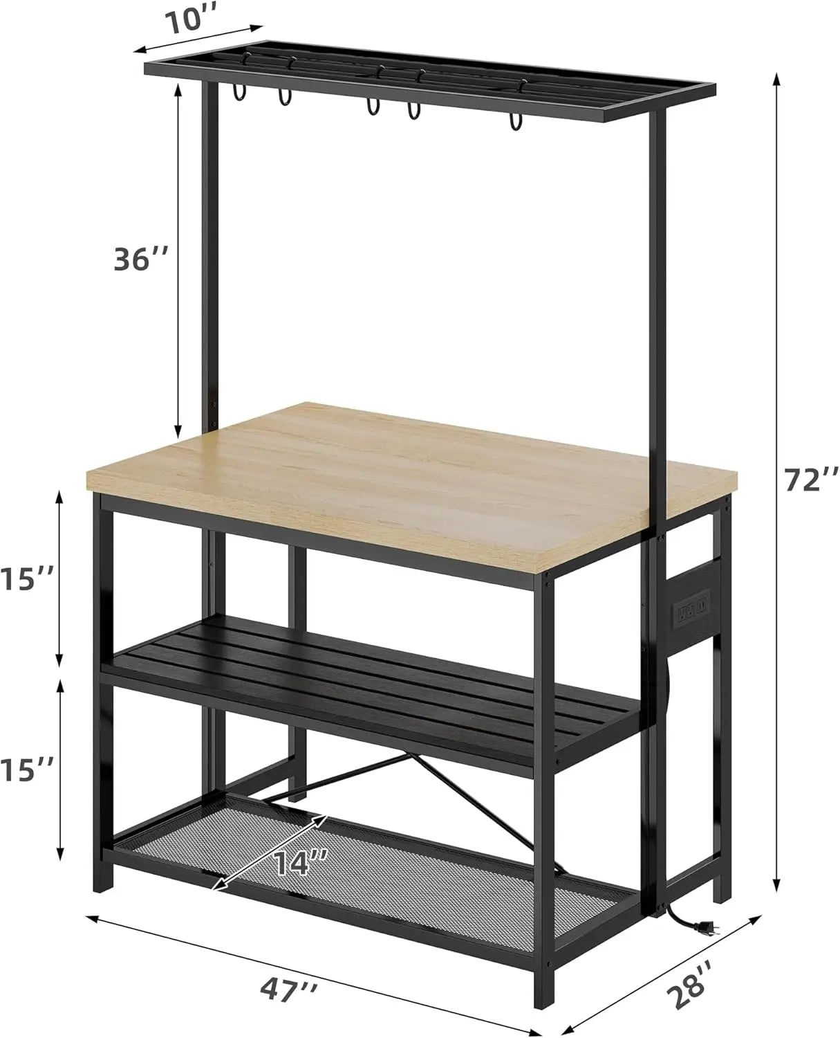 HiMISSH Kitchen Island With Storage And Power Outlet 3 Tier Bar Table
