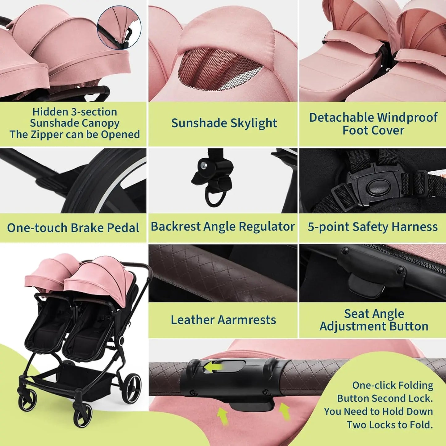 HiMISS Side By Side Twin Stroller Lightweight Foldable Travel