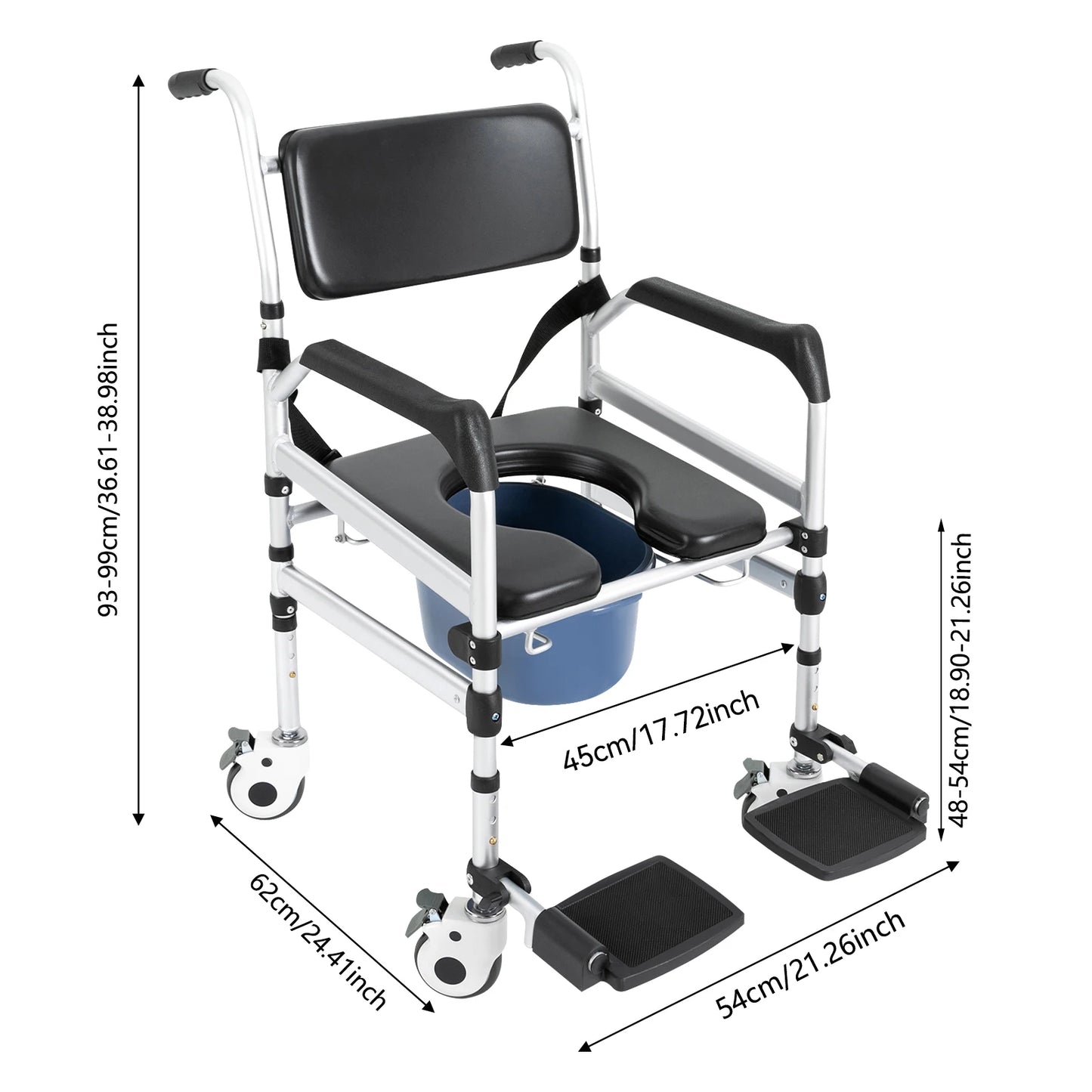 Shower Chair With Wheels For Seniors Adjustable Height 160kg Capacity