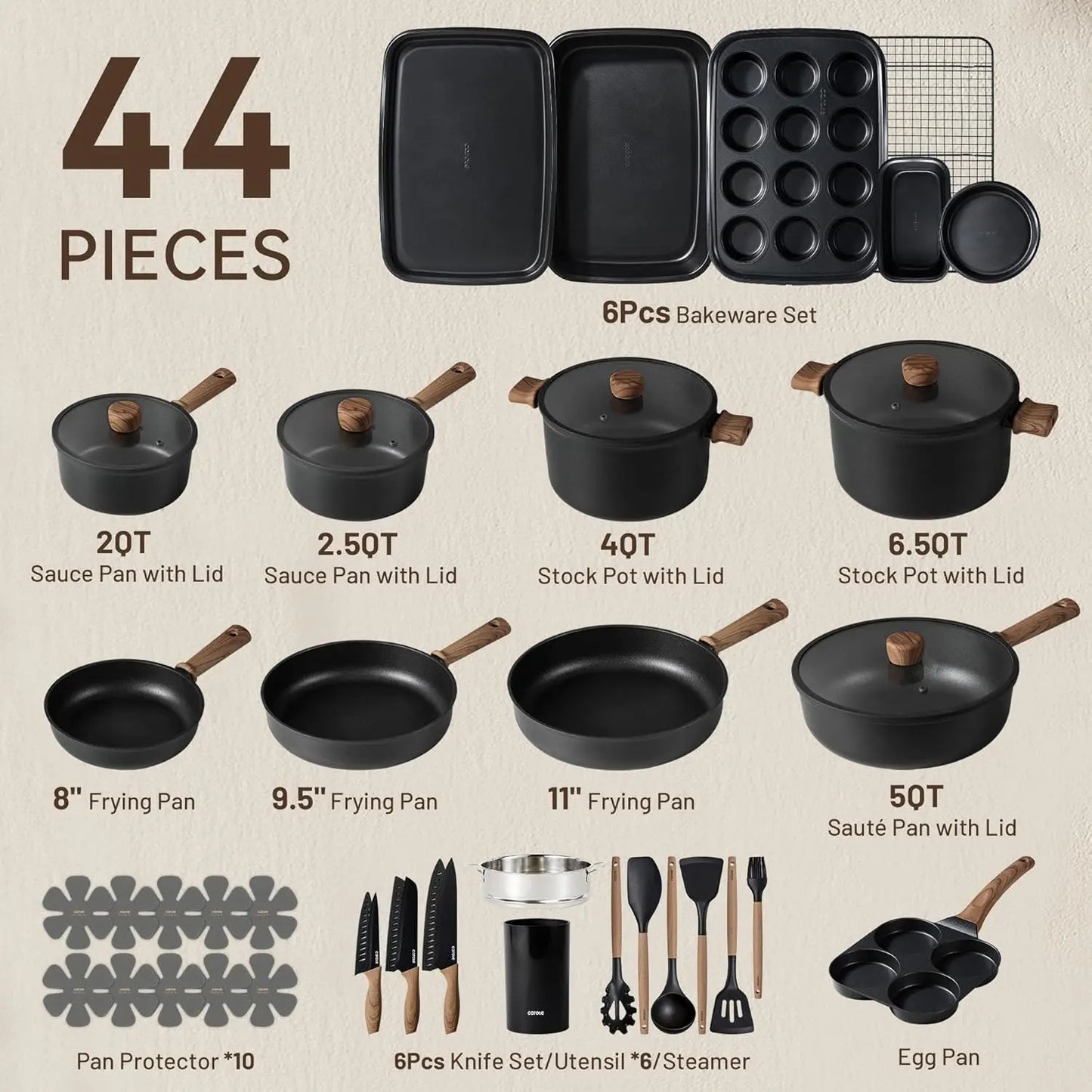 44 Piece Nonstick Titanium Cookware Set Induction Pots And Pans
