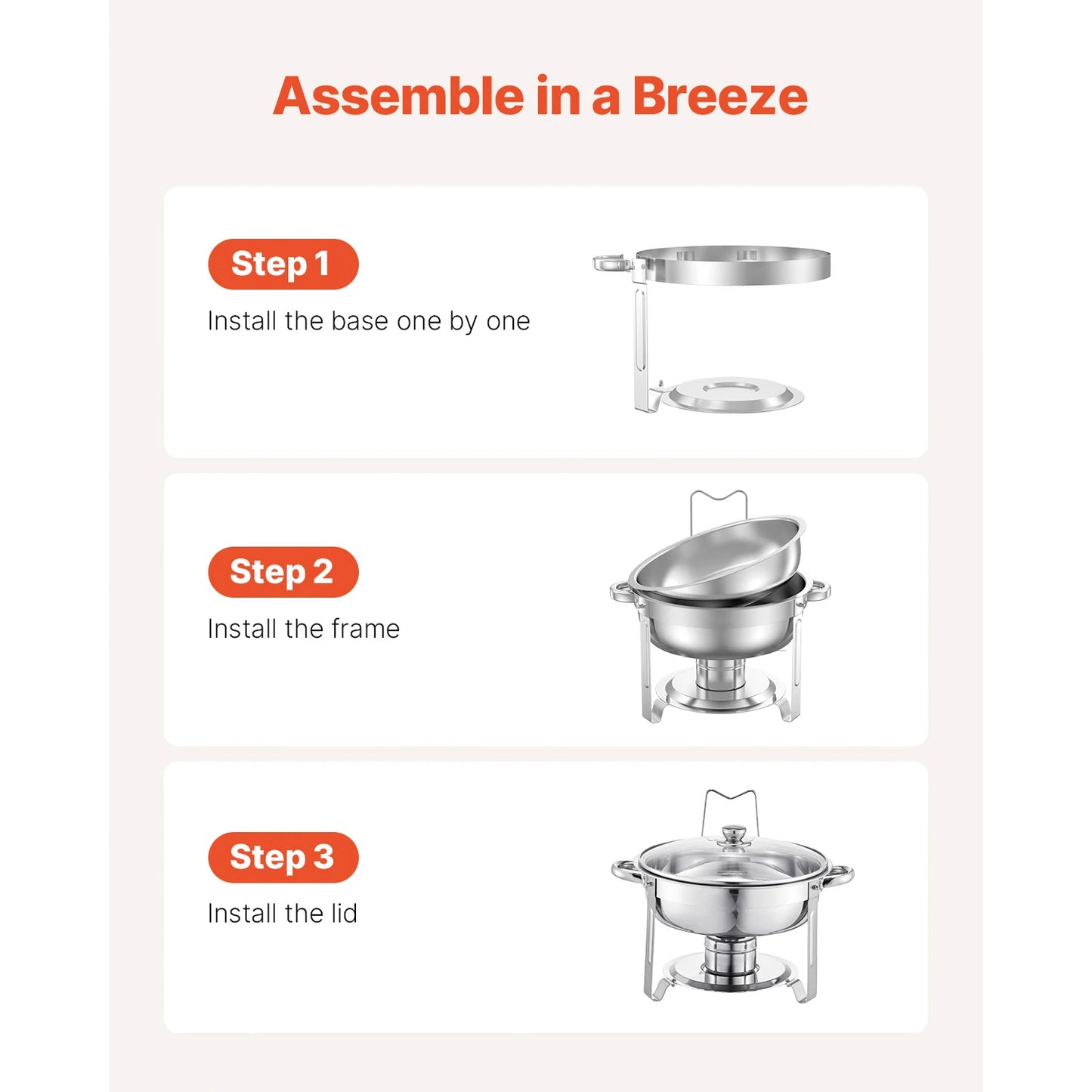 SucceBuy 5 Qt 4 Pack Chafing Dish Buffet Set Stainless Steel Chafer with 4 Full Size Pan Round Catering Warmer Server for Party