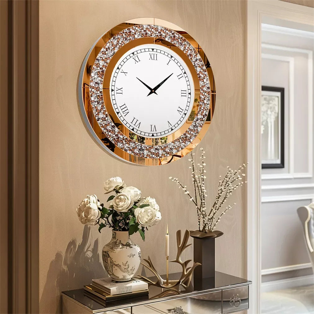LUVODI Modern 3D Crystal Wall Clock With Roman Numerals