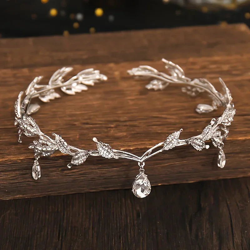 Crystal Rhinestone Waterdrop Tiara Crown Headband For Wedding