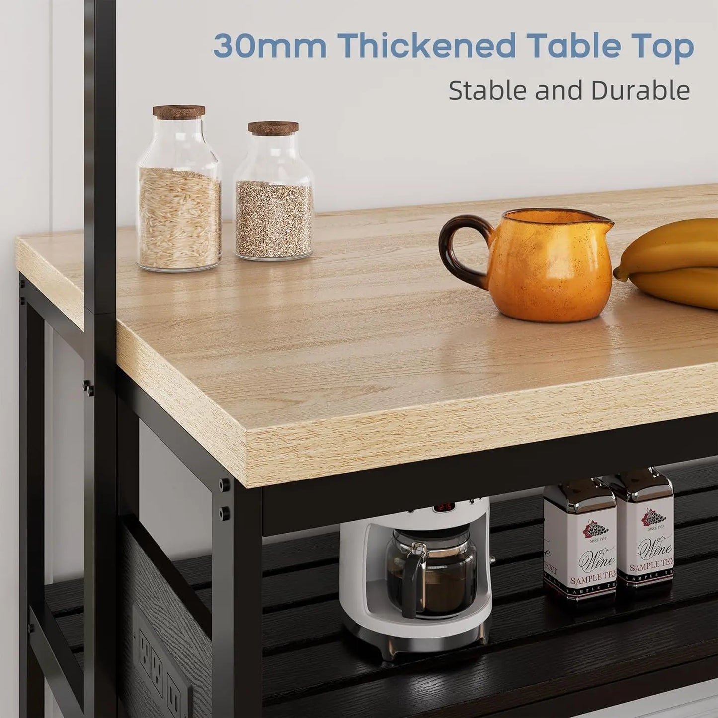 HiMISSH Kitchen Island With Storage And Power Outlet 3 Tier Bar Table