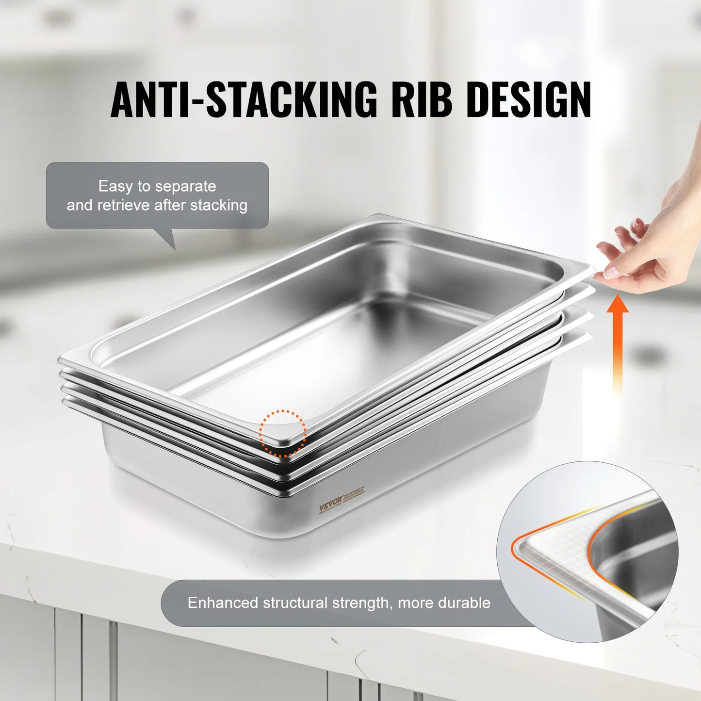 SucceBuy 4 Pack Anti Jam Steam Table Pans With Lid