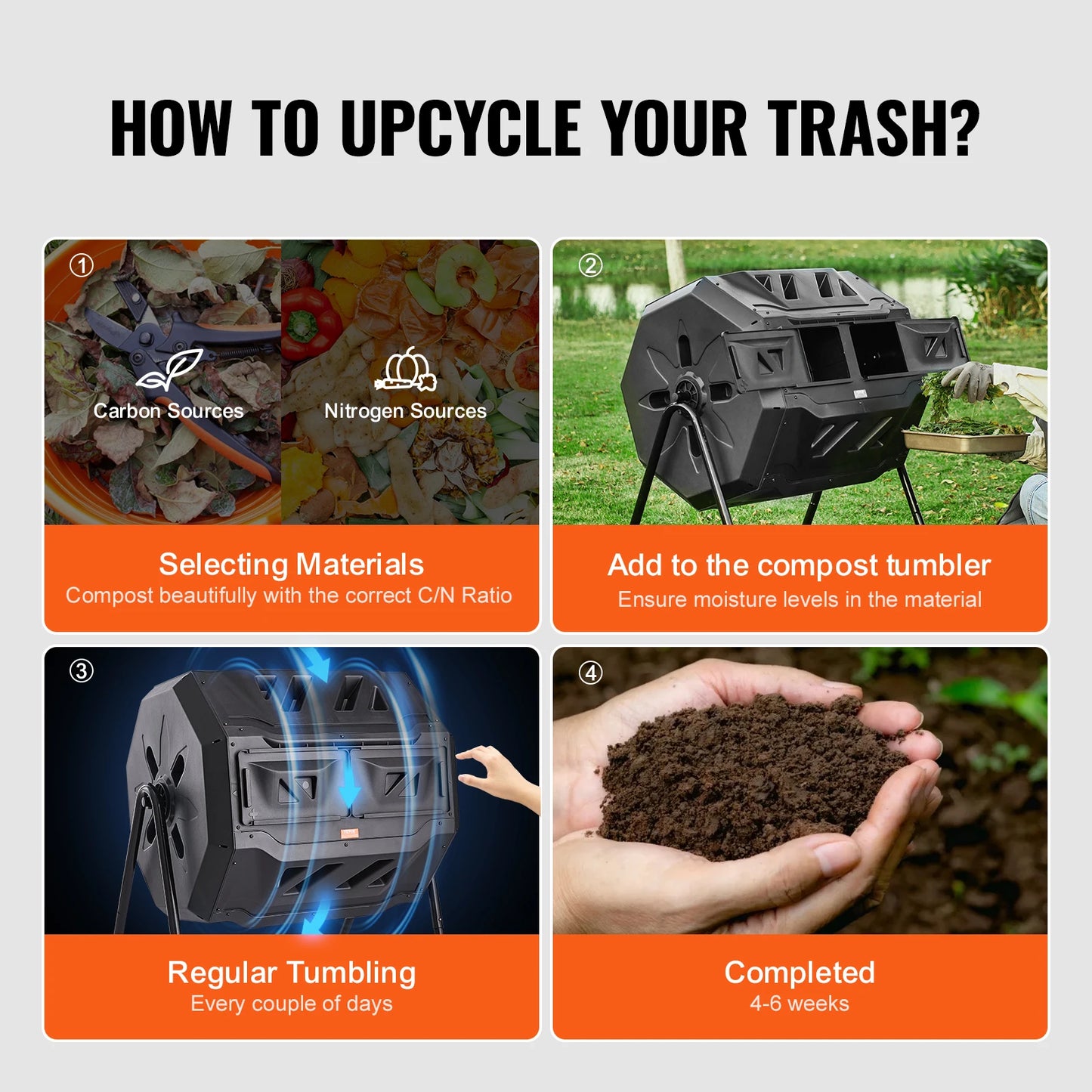 Dual Chamber Compost Tumbler Bin BPA Free For Outdoor Garden
