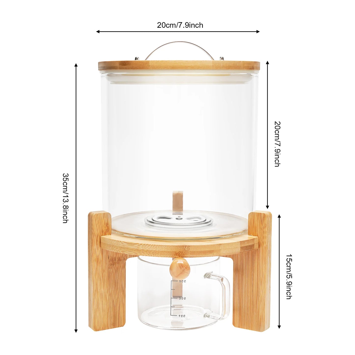 Clear Glass Cereal Dispenser With Airtight Bamboo Lid For Kitchen Storage