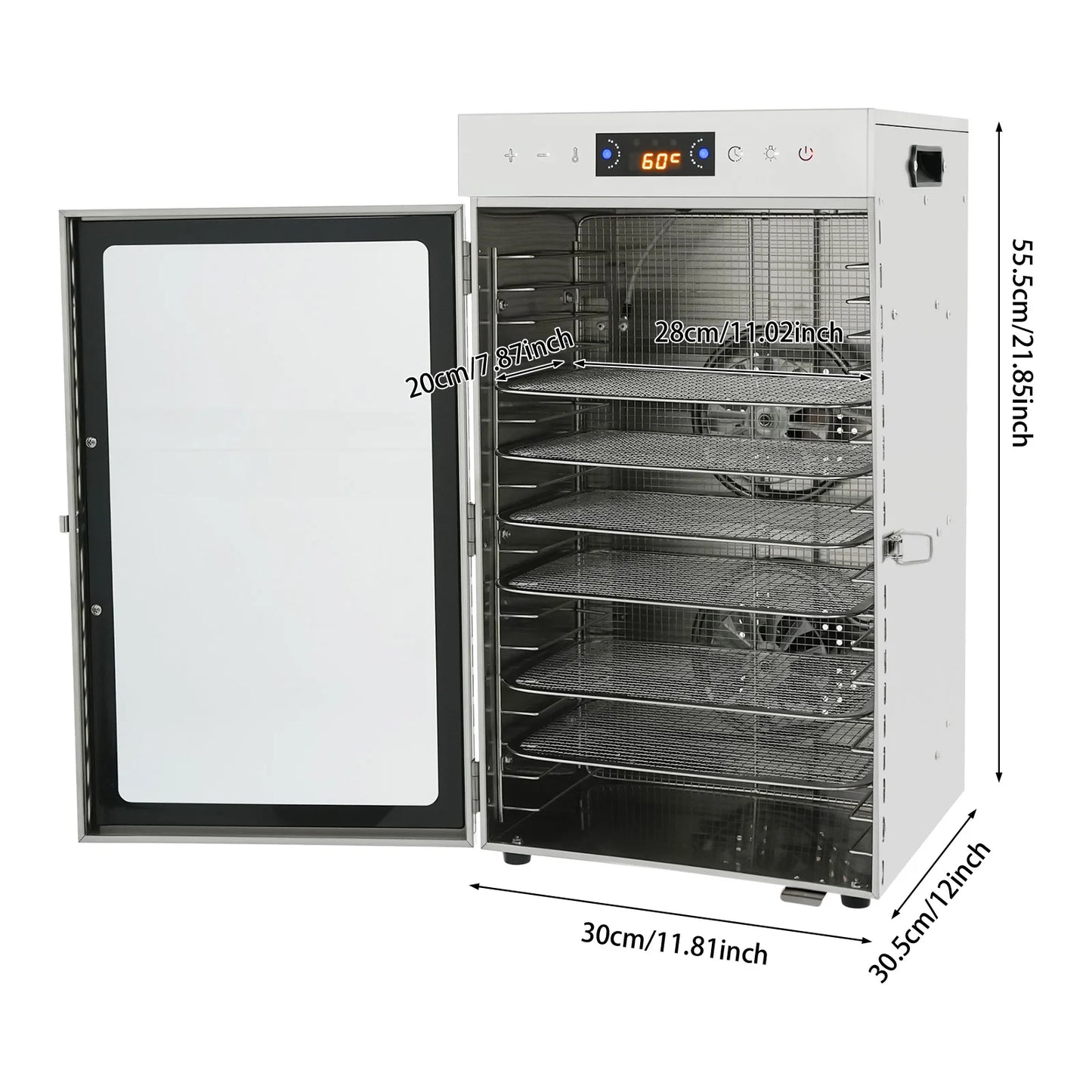 Stainless Steel Food Dehydrator With 800W Heater And Adjustable Temperature
