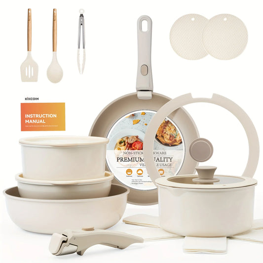 Nonstick Ceramic Pots And Pans Set With Removable Handles