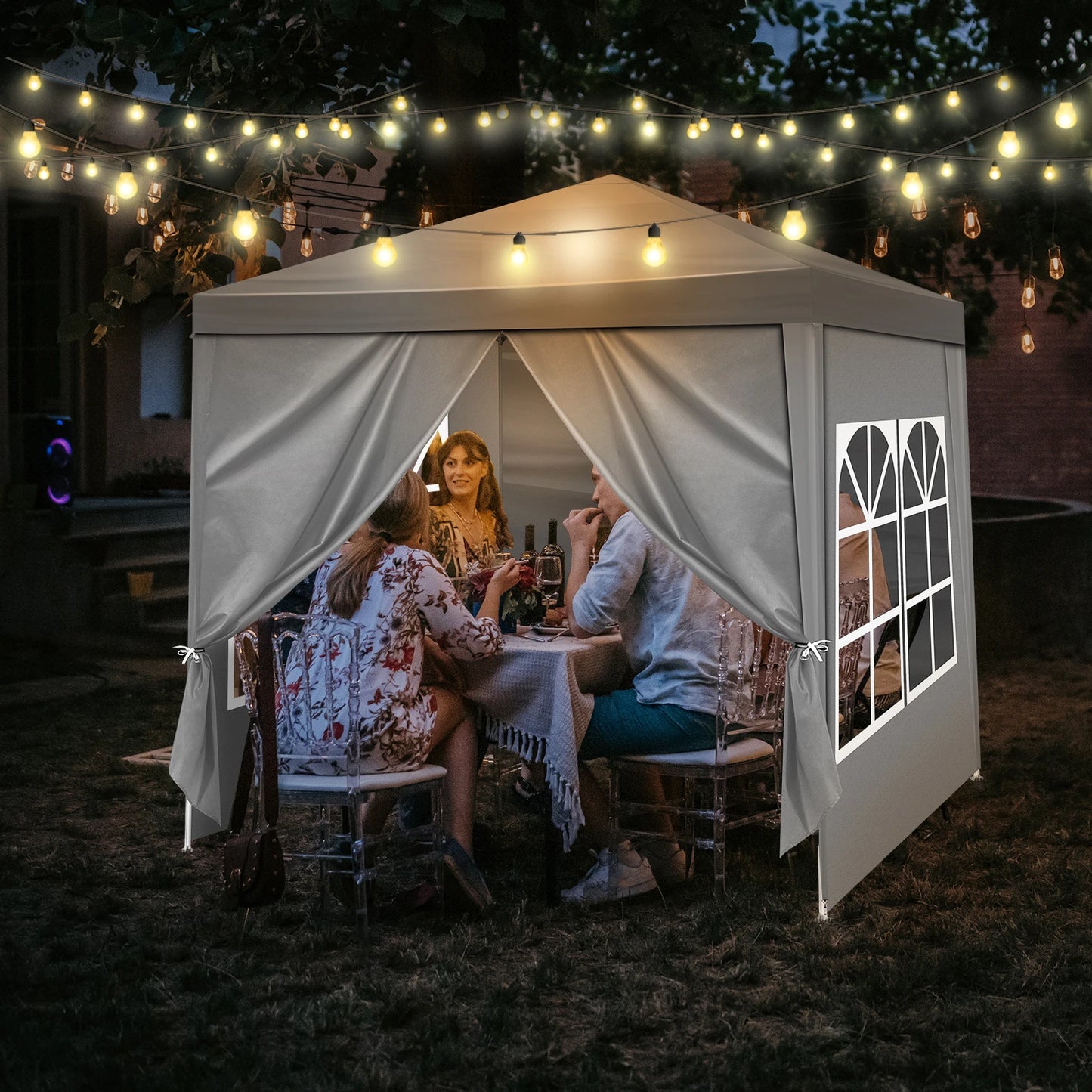 Portable Four-Sided Party Tent for Outdoor Events and Gatherings