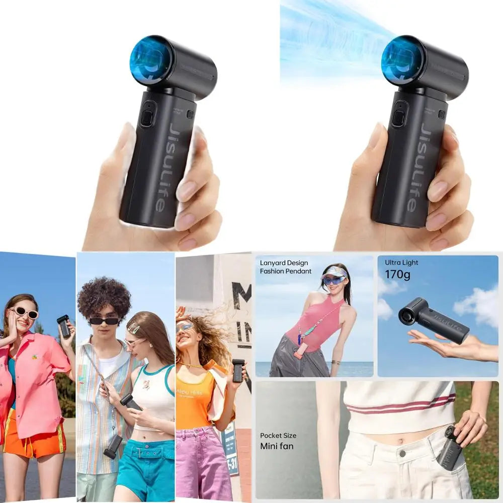 High-Speed Portable Fan with 18H Battery Life, 5 Adjustable Speeds, 5000mAh, Compact Design for Outdoor and Travel Use - Black