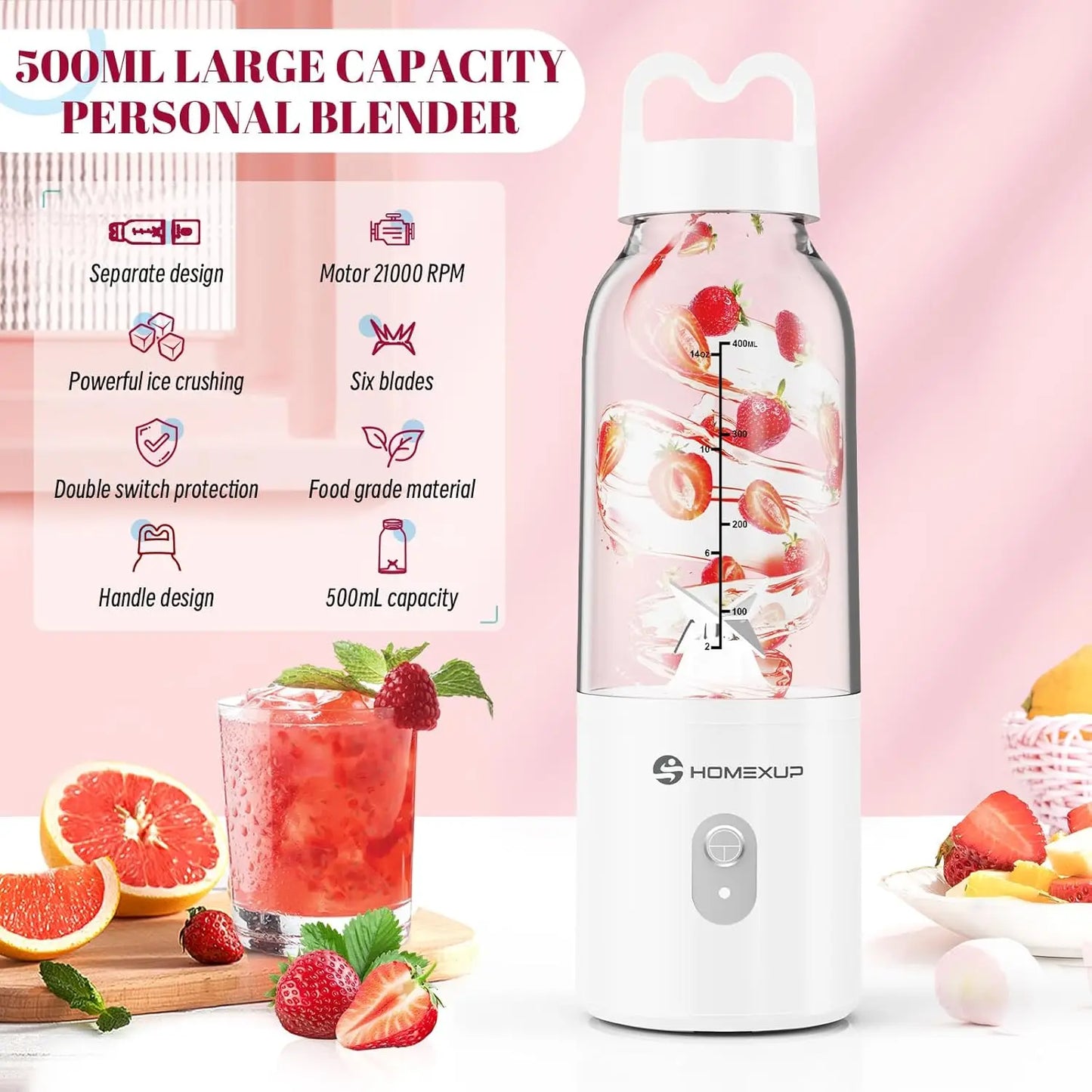 XMSJ Portable Personal Blender 175W For Smoothies Ice And Food Processing