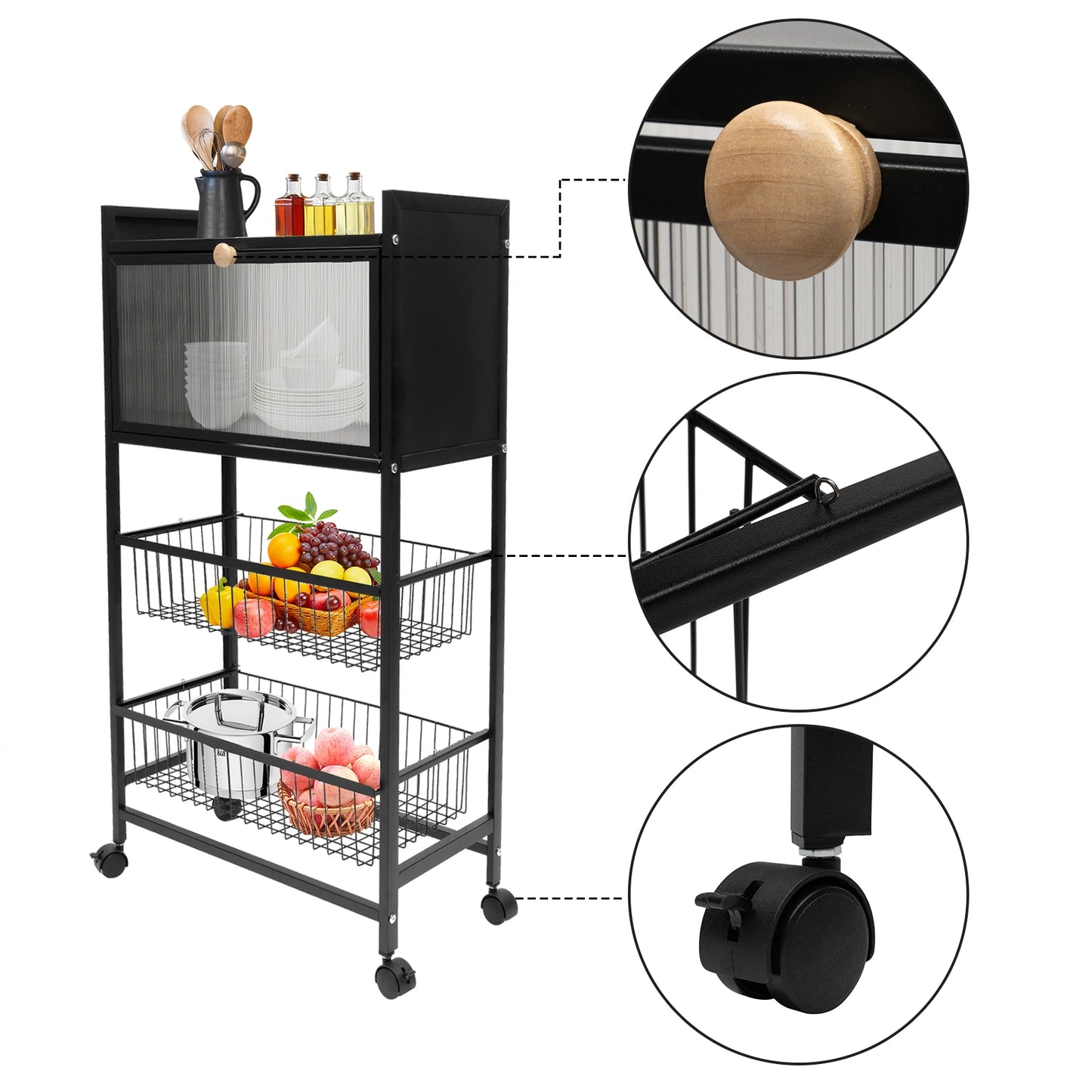 Four-Storey Kitchen Storage Rack With Brake Casters For Organization