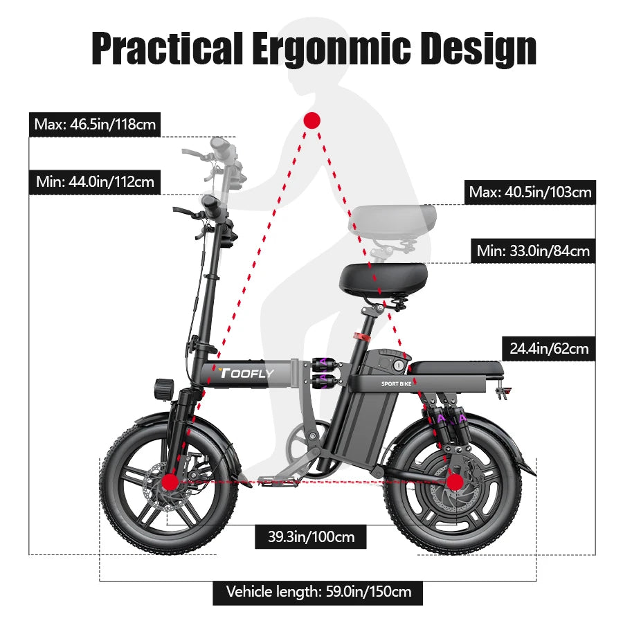 Toofly 1000W Electric Bike 16 Inch 48V 20Ah Lithium Battery Powerful Speed E-Bike City Commuting Bicycle Adult Unisex