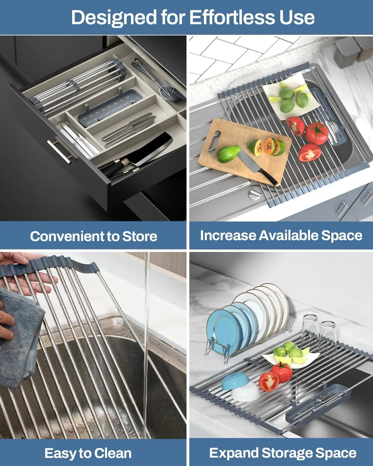 XMSJ Expandable Stainless Steel Over-Sink Dish Rack