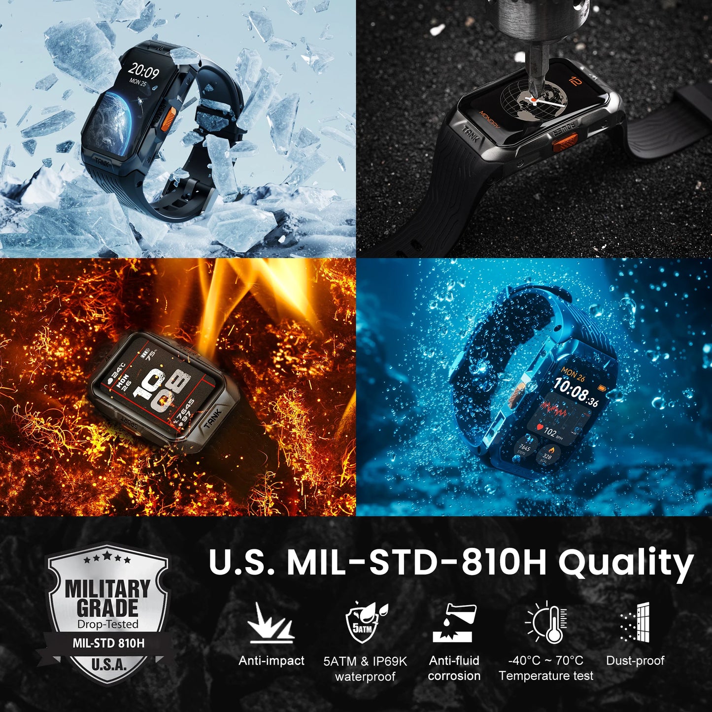 KOSPET TANK X2 Smart Watch IP69K 5ATM Waterproof AMOLED