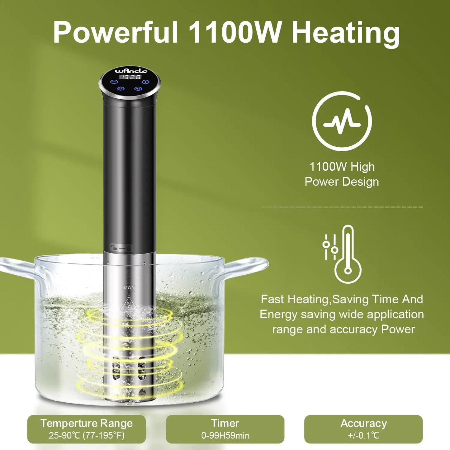 Sous Vide, 1100W Immersion Circulator, IPX7 Sous Vide Cooker, Small Space-Saving Design, Sous Vide Machines with Accurate
